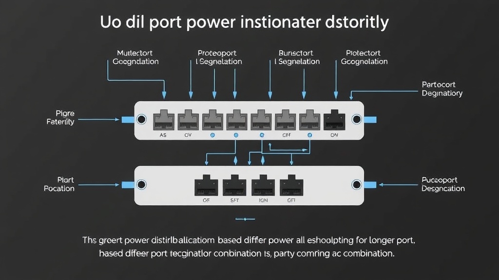다중 포트 충전기에서 여러 기기를 연결했을 때 내부 회로가 전력을 분배하는 과정을 나타낸 다이어그램